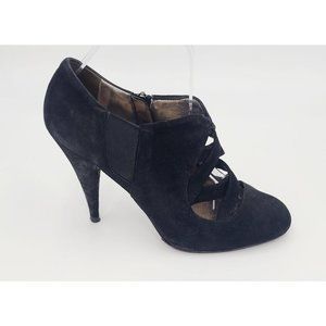 Miu Miu Ankle Boots Black Suede Leather Caged Cross Booties Size 38